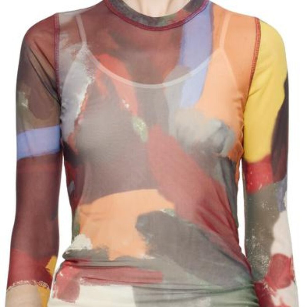 J.W. Anderson Purple Watercolor Abstract Mesh Top XXL